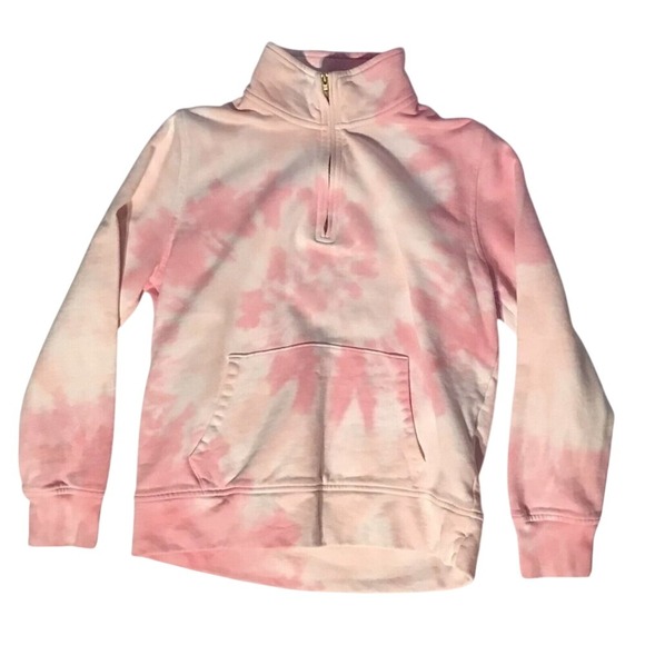 J Crew 1/4 Zip Tie Dye Pullover Sweatshirt Sm Pink White Preppy Y2K Barbiecore - Picture 1 of 4